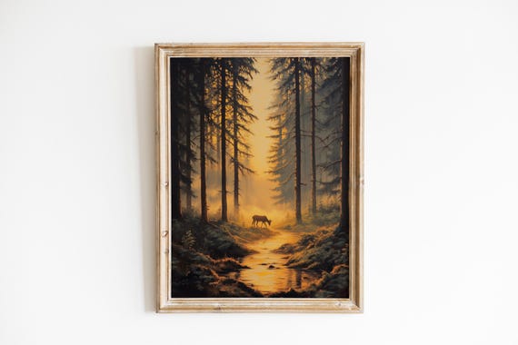 Moody Ancient Spruce Forest At Sunrise Rustic Vintage Landscape Art Atmospheric Nature Decor 53