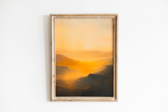 Mountain Dawn Wall Art Serene Landscape Painting Rustic Ridge Scene Warm Colors With Light And Shadow 297