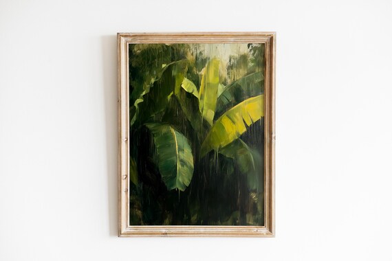 Moody Banana Leaves Botanical Painting Lush Rainsoaked Foliage Poster