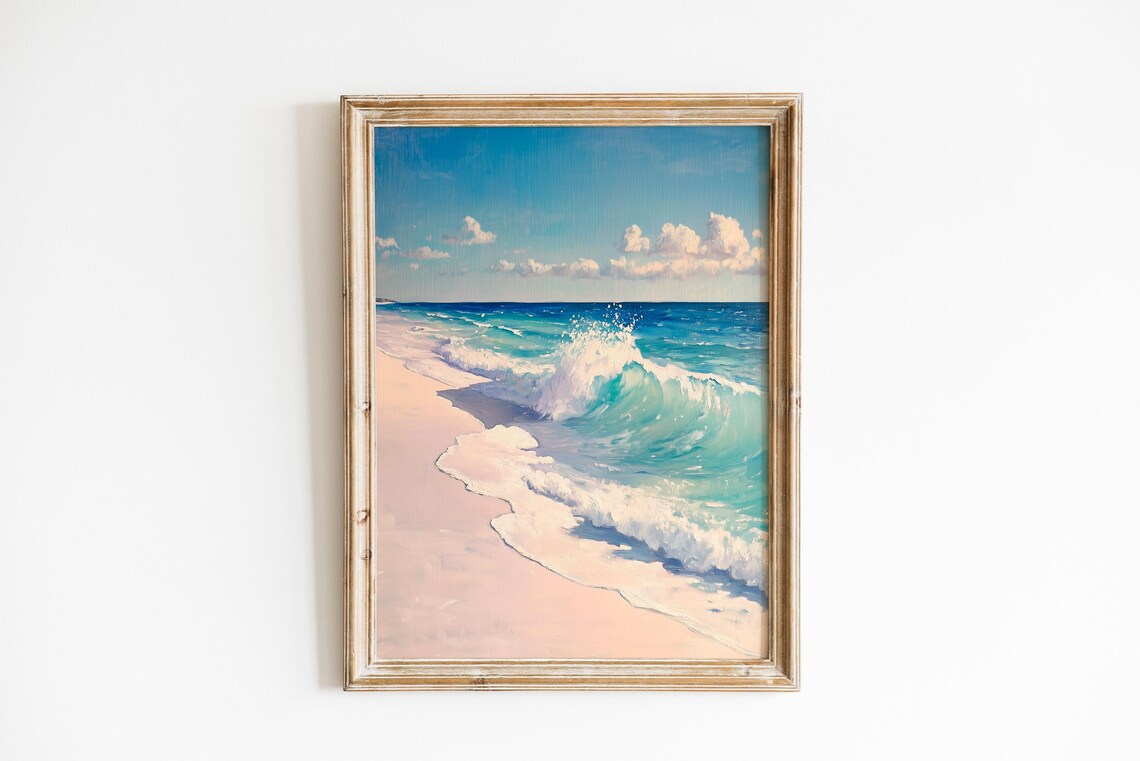 Tropical Beach Waves on White Sand Serene Coastal Seascape Poster