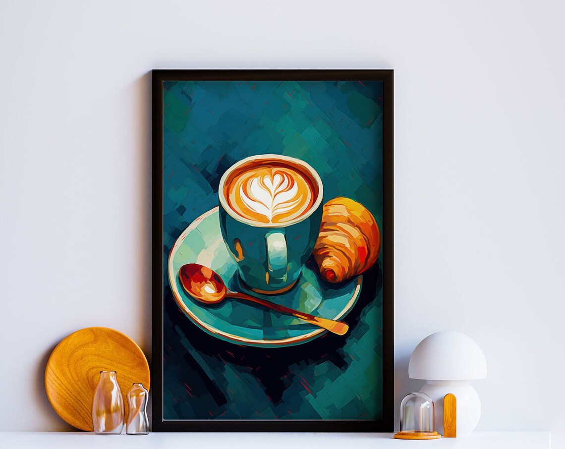 French Coffee Breakfast Espresso Croissant Poster