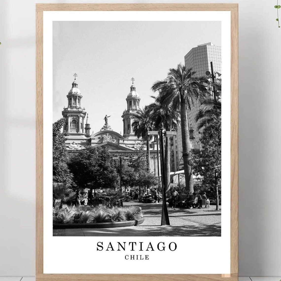 Santiago Metropolitan Cathedral Plaza Chile Black White Poster