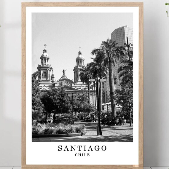 Santiago Metropolitan Cathedral Plaza Chile Black White Poster