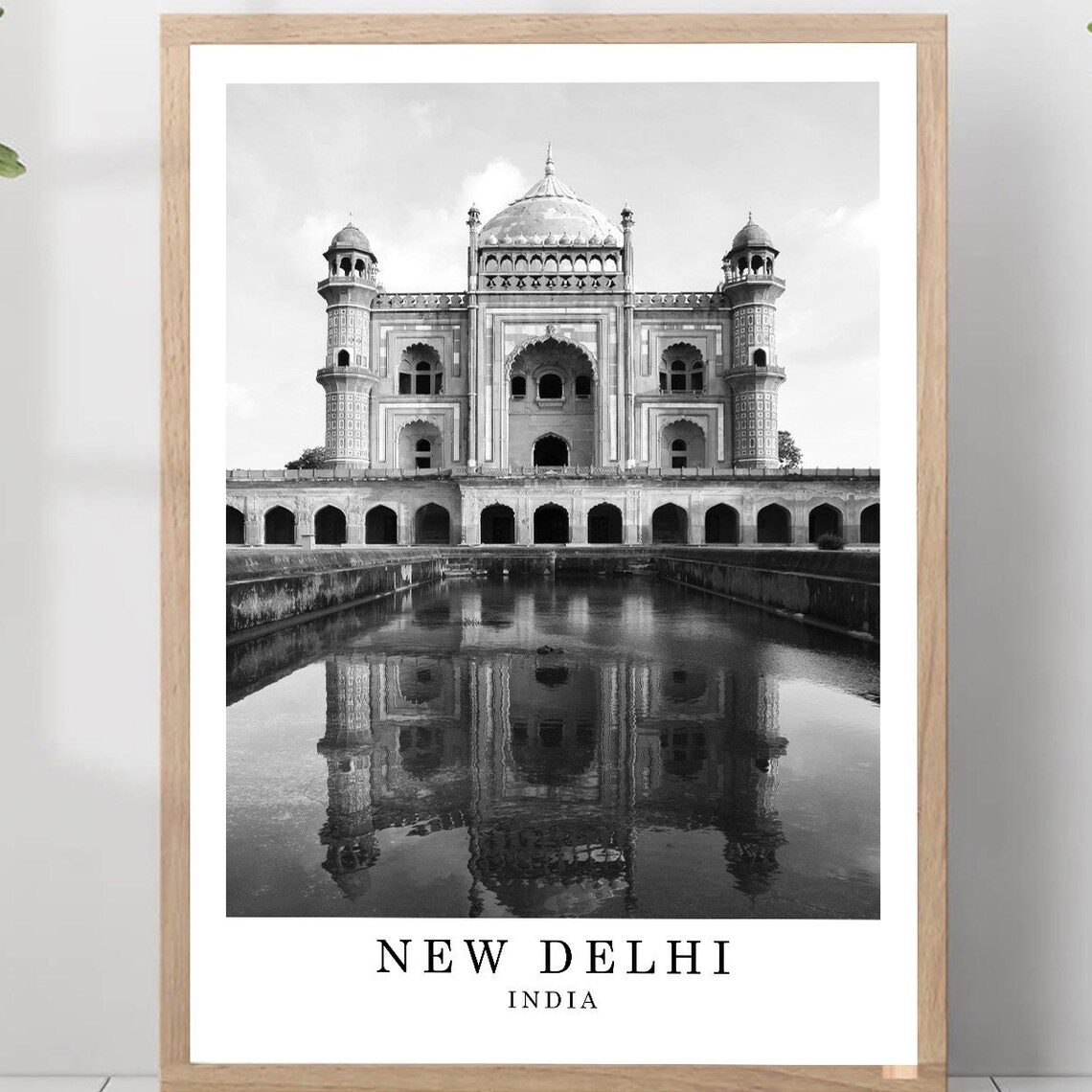 New Delhi India Mughal Tomb Reflection Black And White Photo Poster