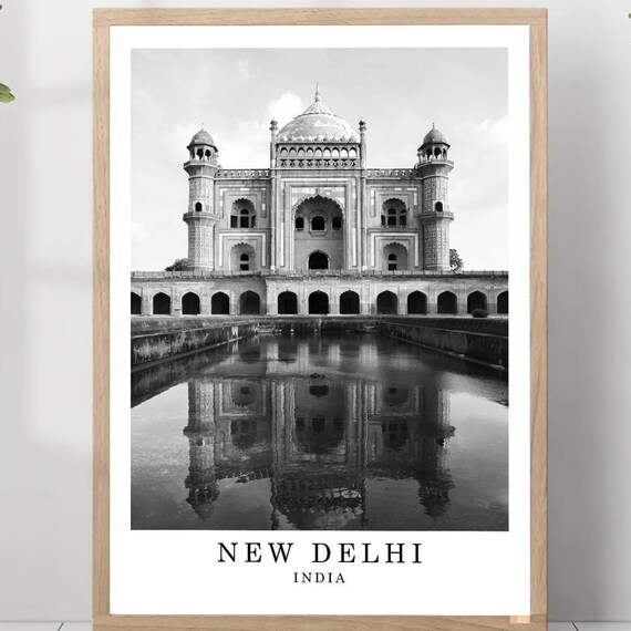 New Delhi India Mughal Tomb Reflection Black And White Photo Poster
