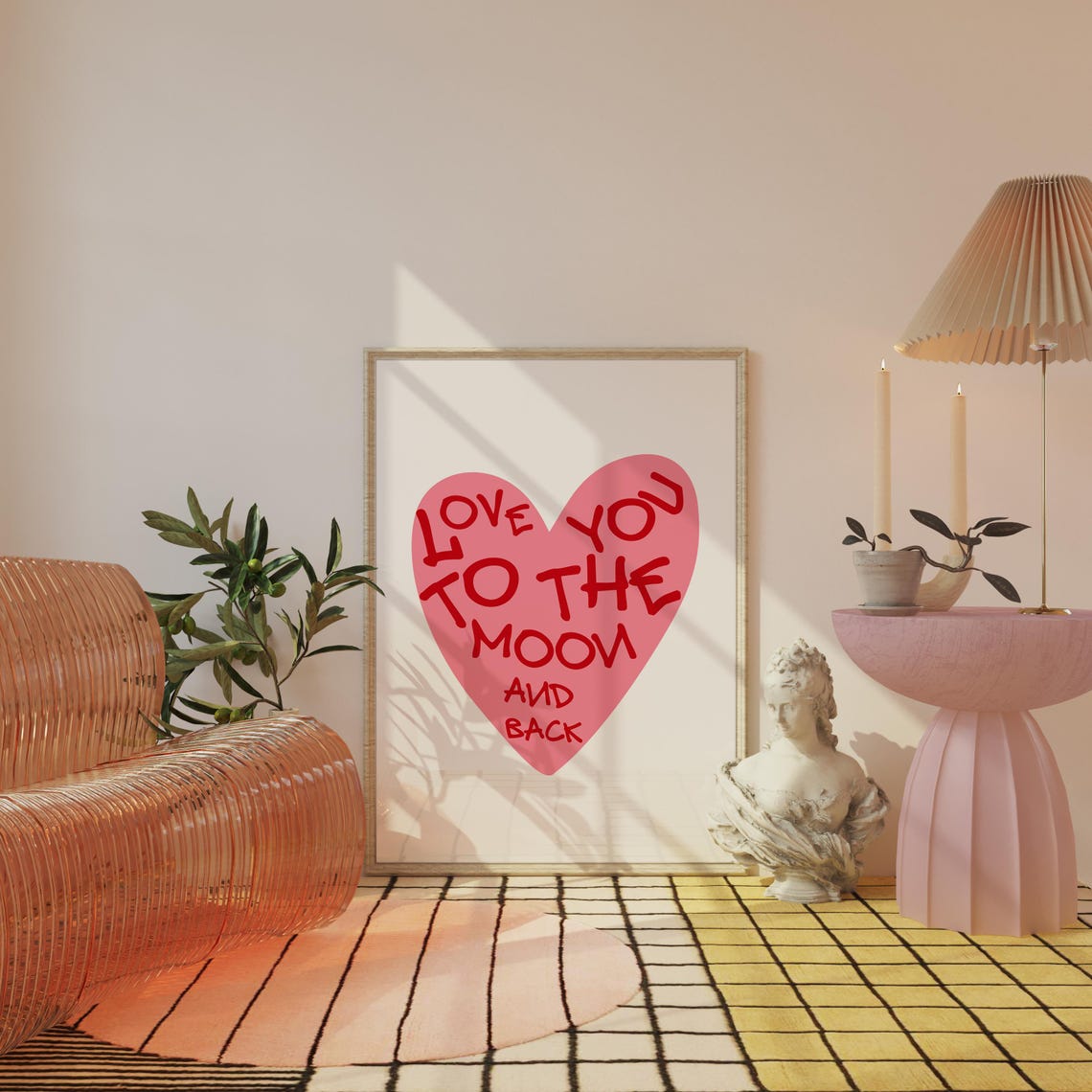 Love You to the Moon and Back Pink Heart Nursery Wall Poster Decor - Image 4