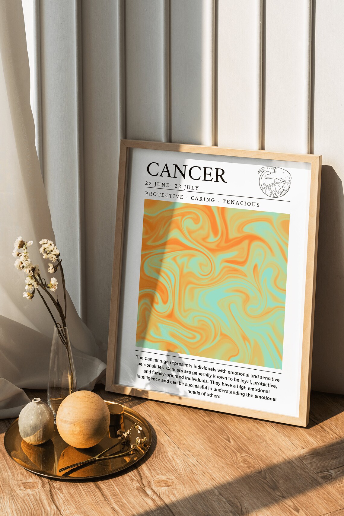 Cancer Zodiac Marble Swirl Poster with Sign Dates for Astrology Wall Decor - Image 2