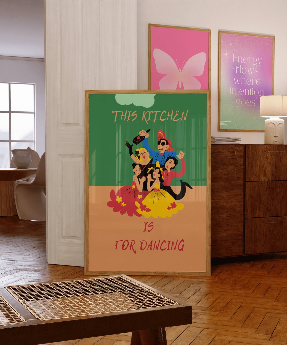 This Kitchen Is For Dancing Retro 70s Disco Party Illustrated Gift Poster