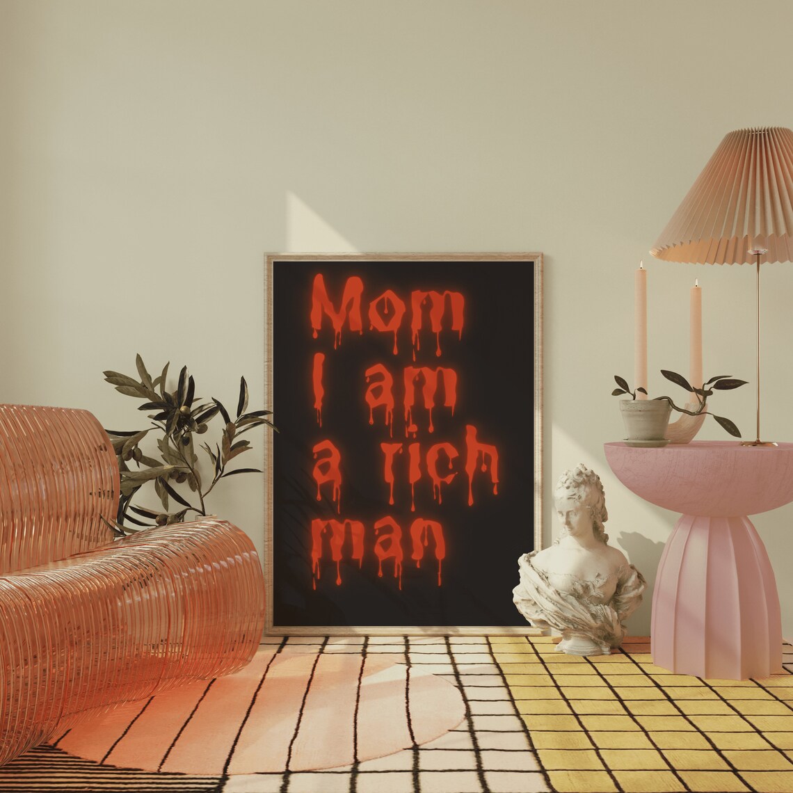 Mom I Am a Rich Man Neon Drip Typography Gothic Grunge Statement Poster - Image 3
