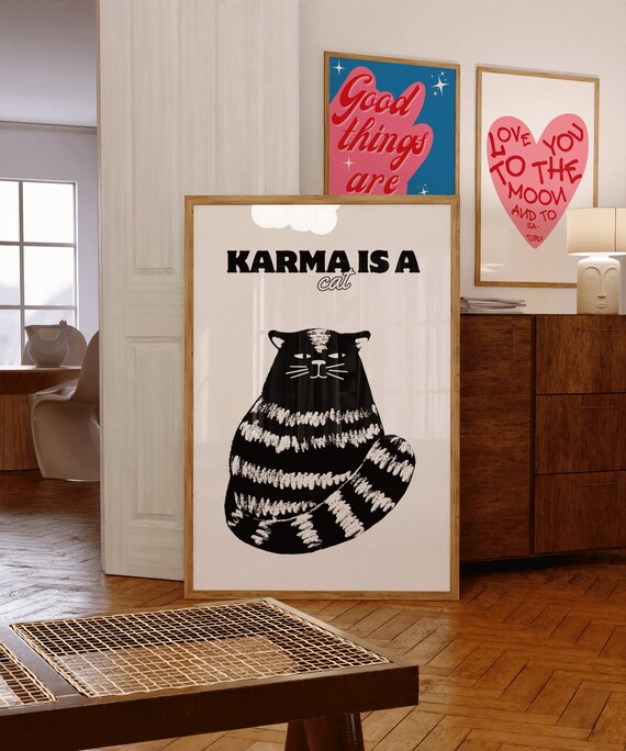 Karma Is A Cat Black Cat Illustration Poster for Taylor Swift Fans Room Decor