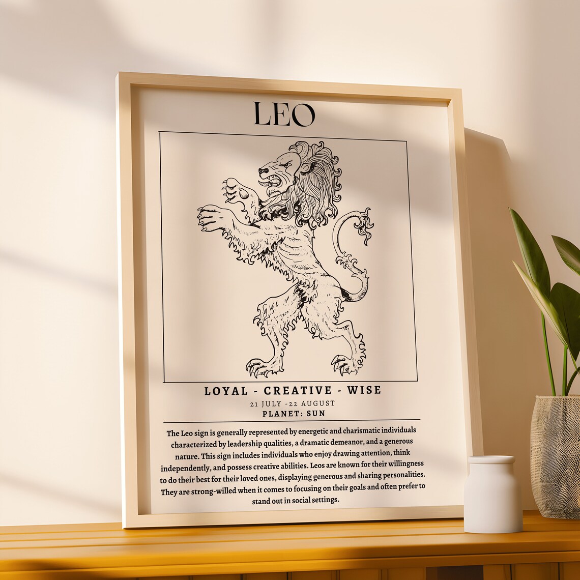 Leo Zodiac Lion Illustration Poster with Sign Traits for Astrology Wall Decor - Image 4