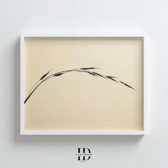 Minimalist Botanical Wall Art Zen Grass Ink Brush Print Japandi Style Nature Decor Neutral For Calm Interiors