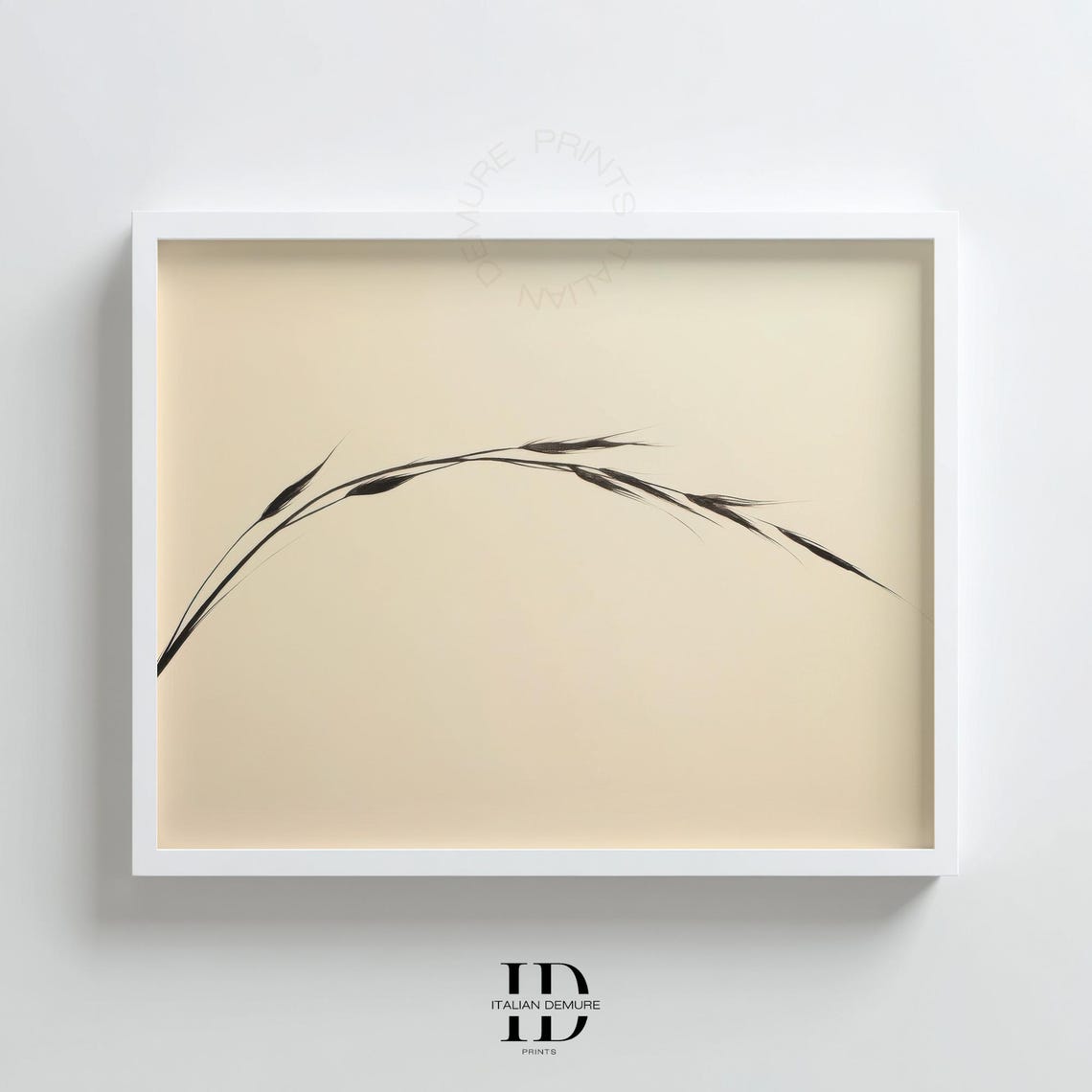 Minimalist Bent Grass Botanical Ink Sketch on Cream Background Poster