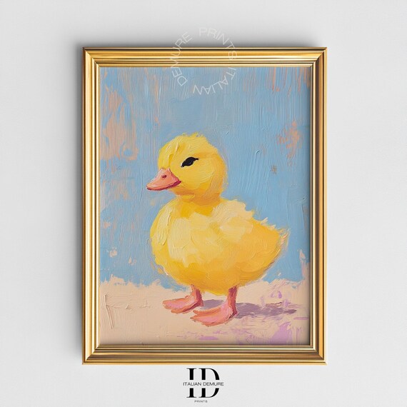 Yellow Duckling Impressionist Farmhouse Nursery Animal Art Print