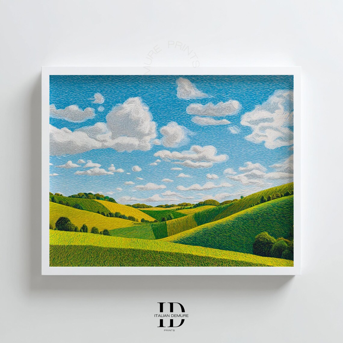 Rolling Green Hills Blue Sky Painterly Landscape Countryside Art Poster