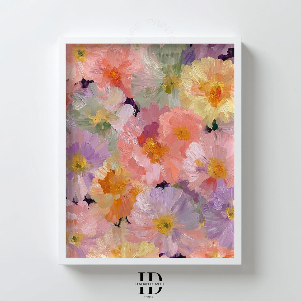Pastel Cosmos Flowers with Thick Impasto Texture Romantic Floral Art Print