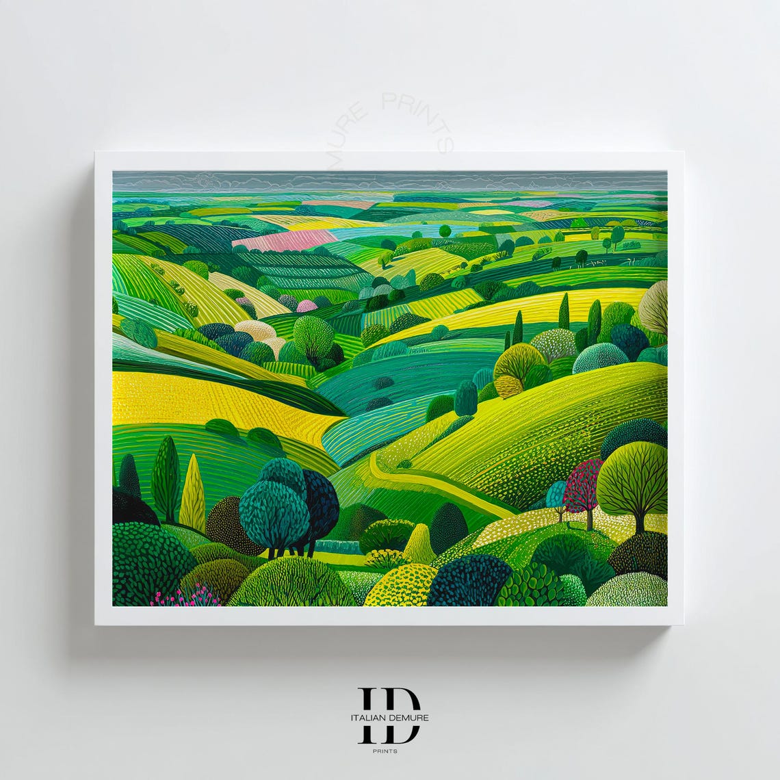 Rolling Green Patchwork Countryside Fields Folk Art Landscape Poster