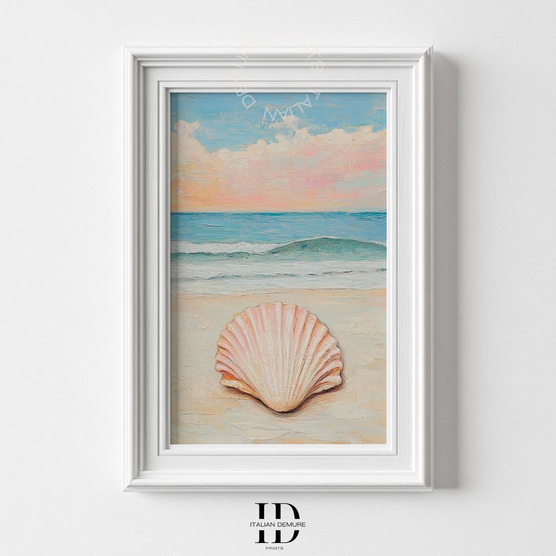 Scallop Shell on a Pastel Beach Ocean Wave Coastal Oil Painting Poster