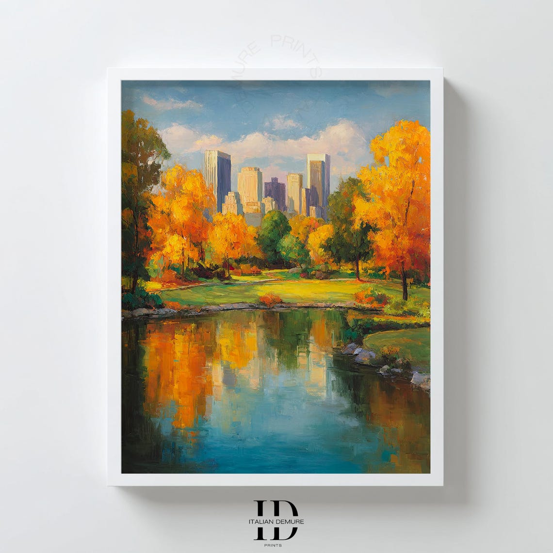 Central Park In Fall New York Skyline Autumn Lake Reflection Art Print