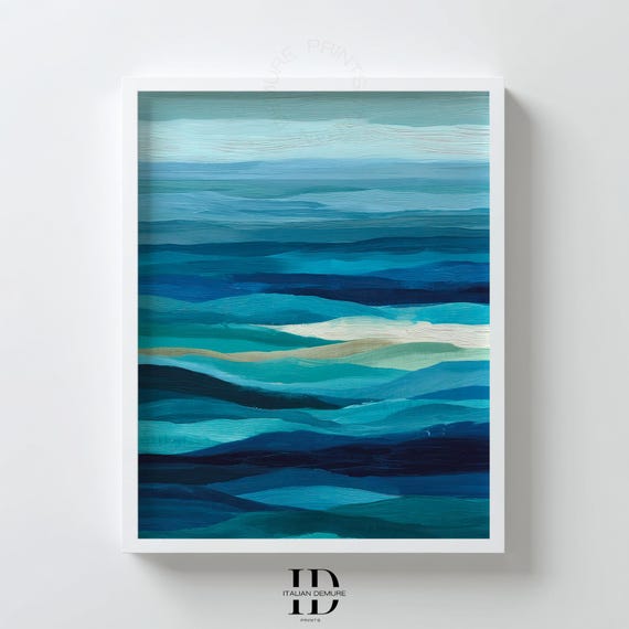 Abstract Ocean Wall Art Blue Coastal Landscape Print Modern Seascape Painting Minimalist Sea Layers Decor