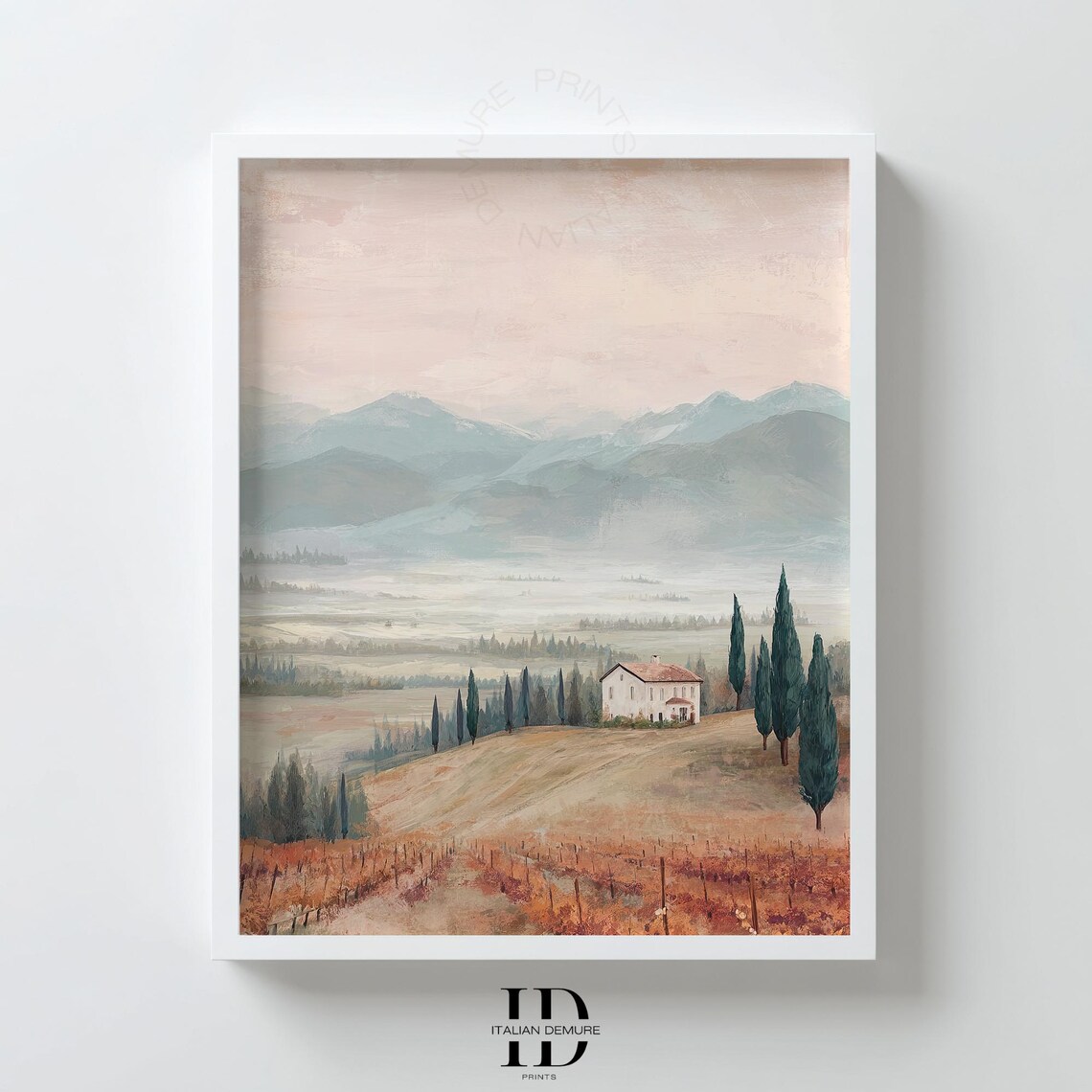 Tuscan Countryside Villa Cypress Misty Morning Italian Art Poster