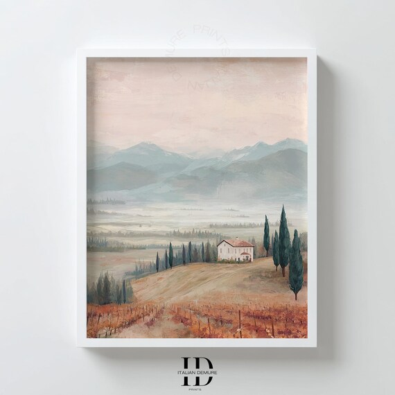 Tuscan Countryside Villa Cypress Misty Morning Italian Art Poster