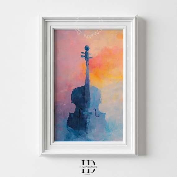 Watercolor Violin Silhouette Sunset Hues Music Lover Art Print