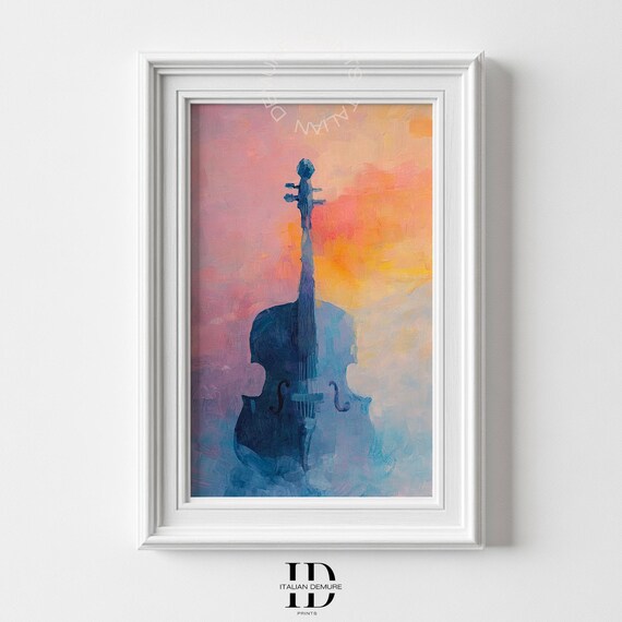 Watercolor Violin Wall Art Blue Print Music Lover Gift Abstract Painting Sunset Decor