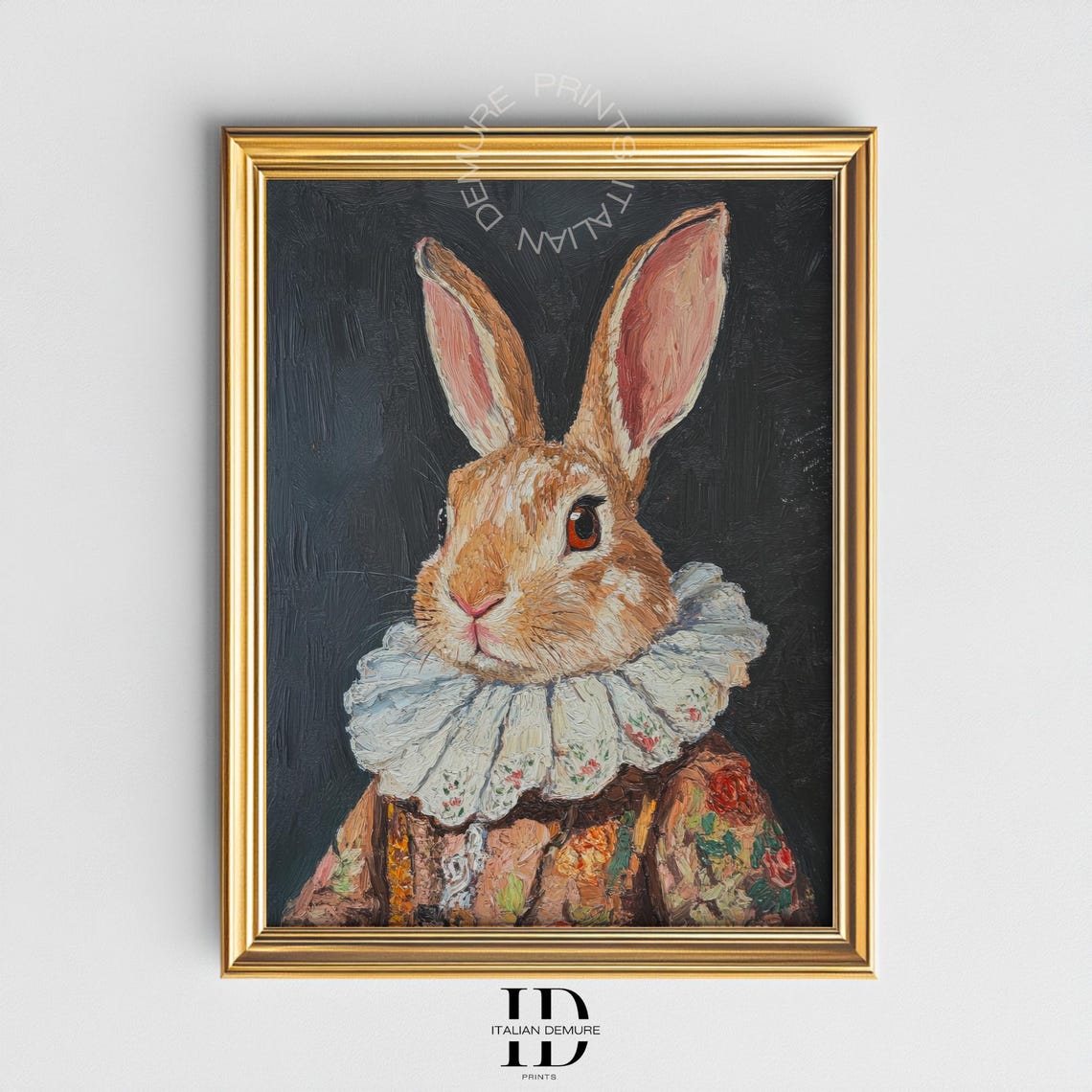 Renaissance Bunny Portrait White Ruffle Collar Vintage Art Print