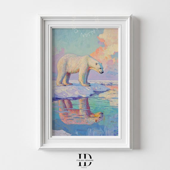Polar Bear Wall Art Arctic Wildlife Print Impressionist Iceberg Painting Winter Nature Decor Majestic Animal Artwork