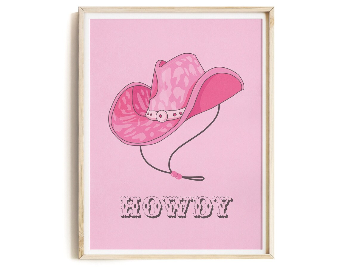 Pink Wall Art Poster Preppy Western Wall Art Print Funky Wall Art Pink Print Howdy Western Art Hat Cowgirl Art Print Dorm Room