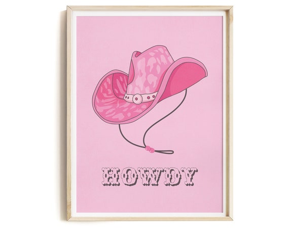 Pink Wall Art Poster Preppy Western Wall Art Print Funky Wall Art Pink Print Howdy Western Art Hat Cowgirl Art Print Dorm Room