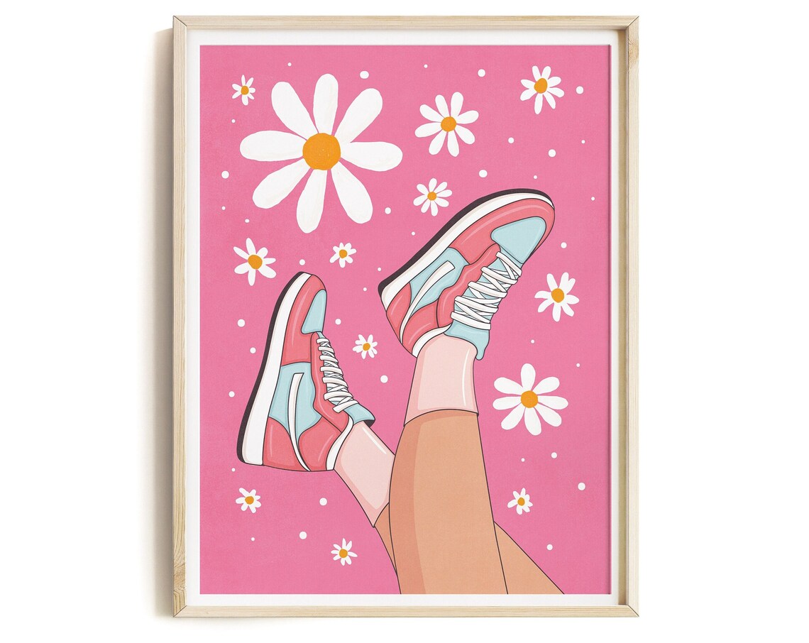 Daisy And Sneaker Art Print, Trendy Girls Room Decor - Image 3