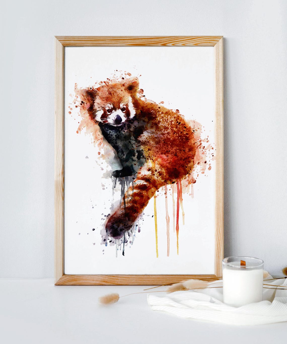 Red Panda Watercolor Splash Portrait Playful Wildlife Poster