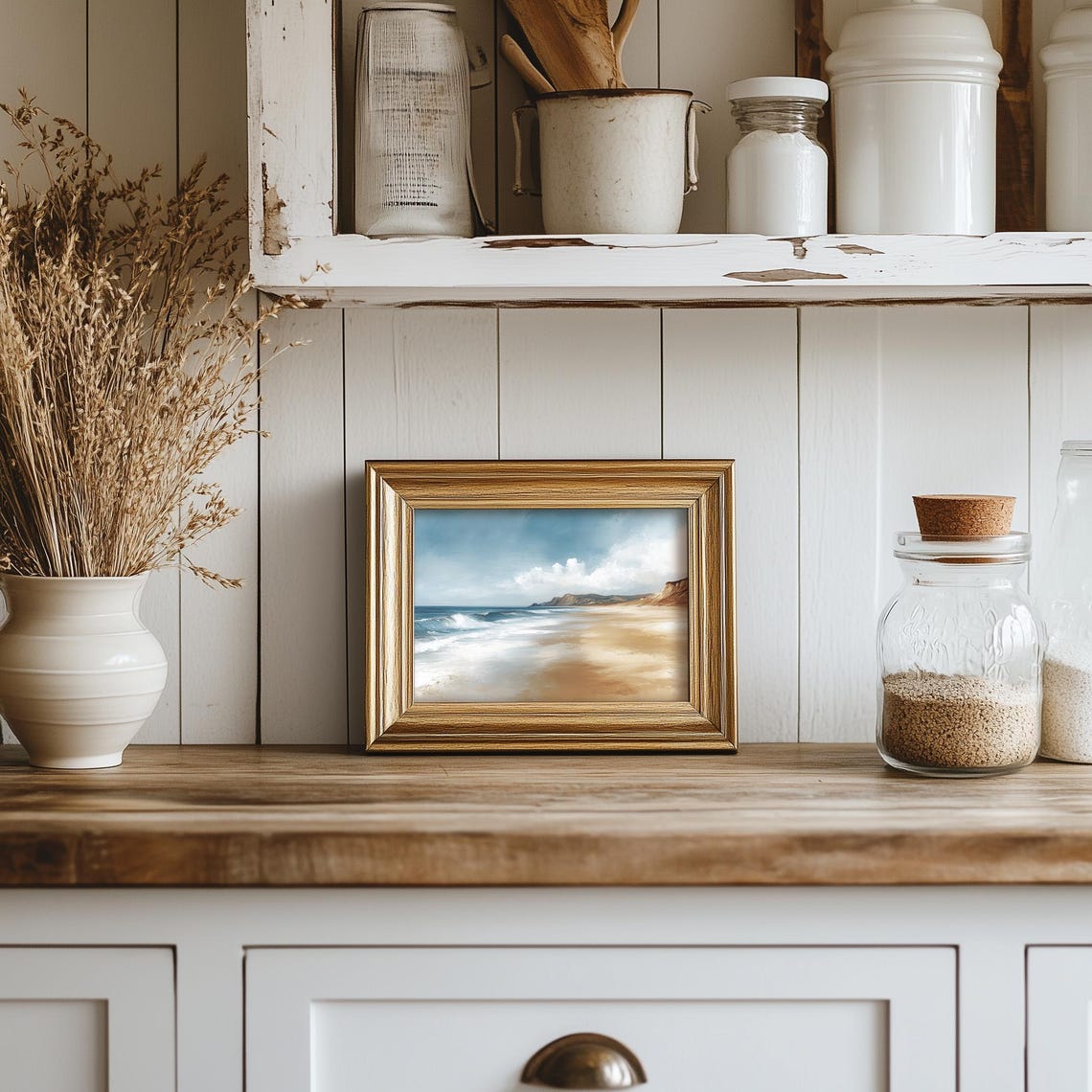 Sandy Ocean Beach With Gentle Waves And Golden Cliffs Poster - Image 5