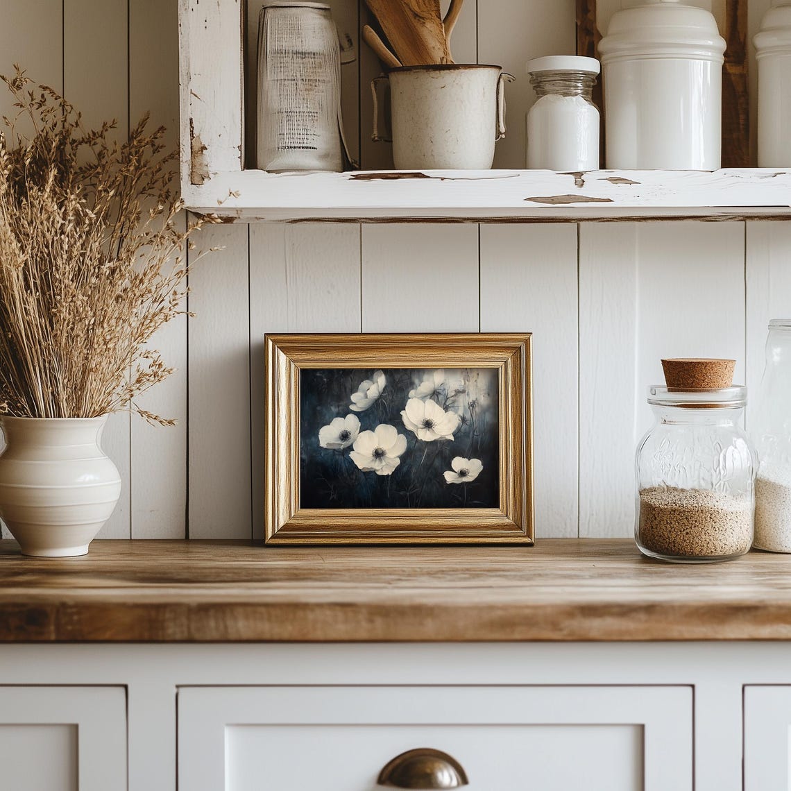White Anemone Blossoms Against Moody Dark Floral Background Poster - Image 5