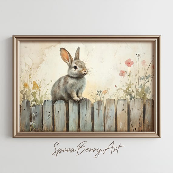 Easter Bunny Painting Moody Vintage Spring Wall Print Rabbit Print Wall Decor Animal Wall Art Bunny Oil Painting Art