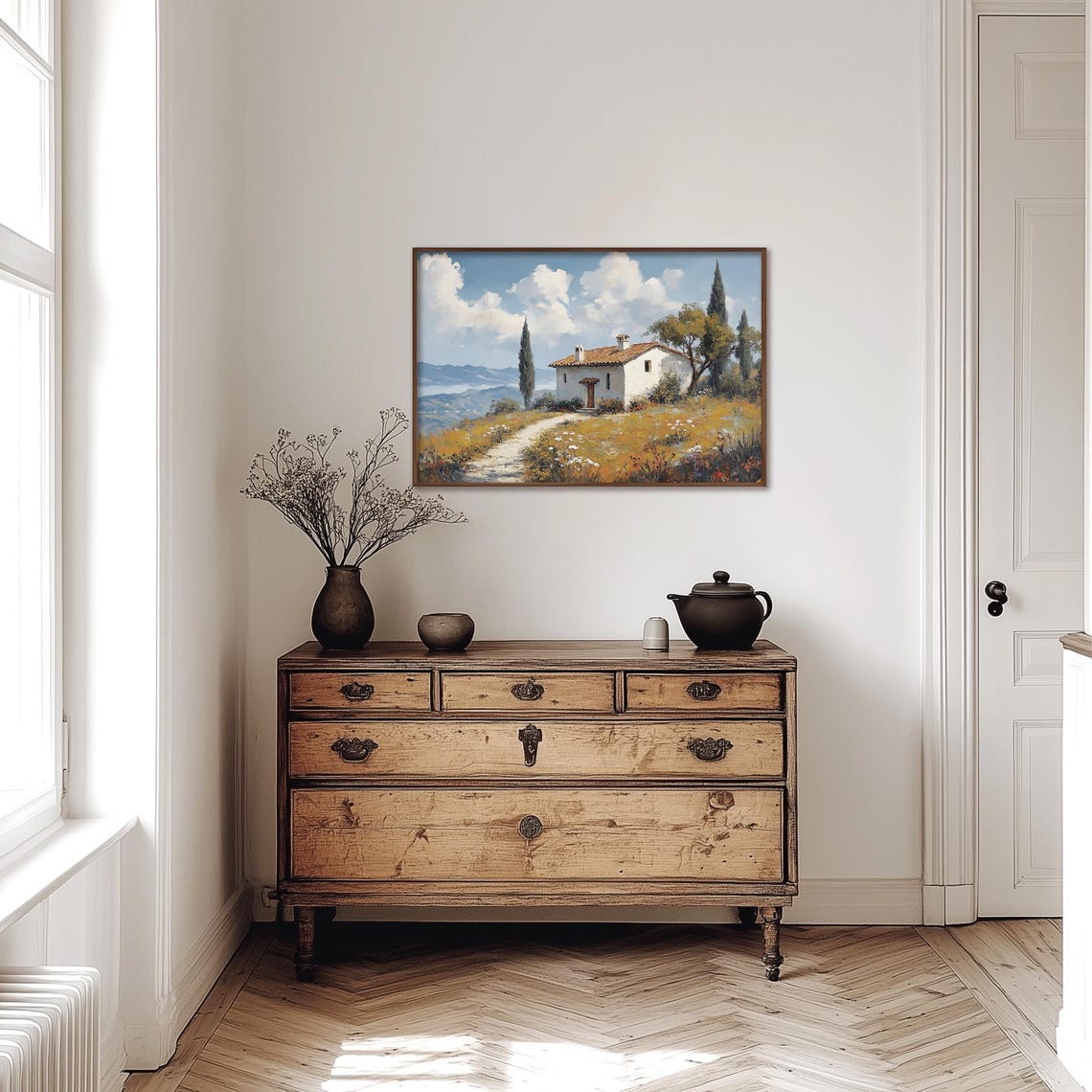 Hilltop Mediterranean Villa Cypress Trees Countryside Poster - Image 4