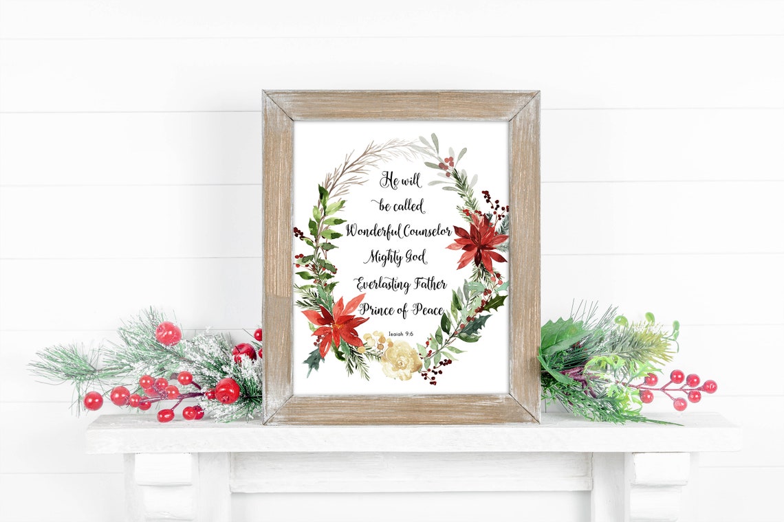 Wonderful Counselor Isaiah 96 Christmas Scripture Wreath Wall Art - Image 2