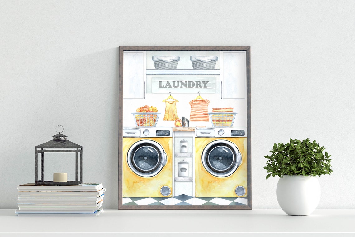 Yellow Watercolor Laundry Room Sign With Washer Dryer Wall Art - Image 2