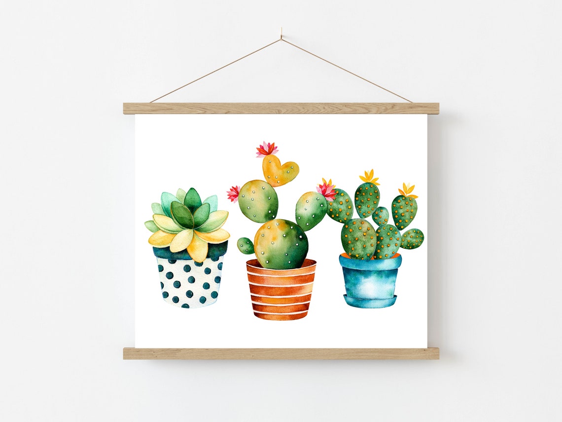 Three Potted Cacti Watercolor Patterned Pots Succulent Plant Poster - Image 6