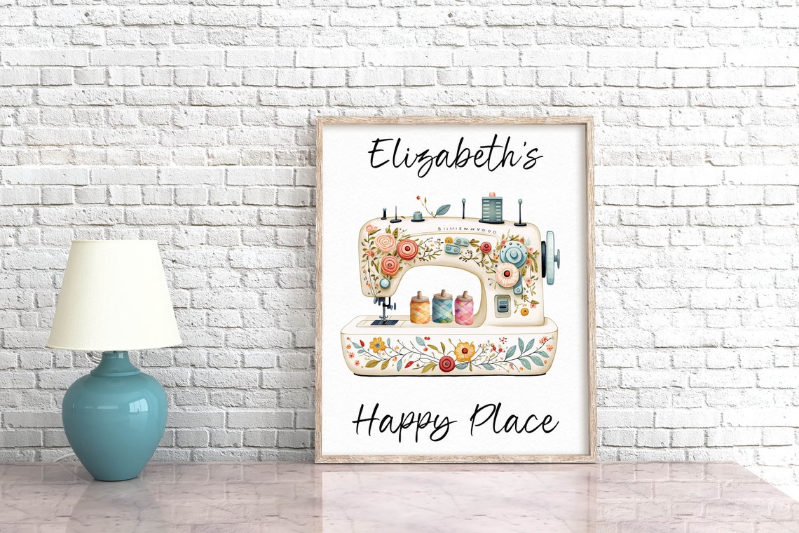 Elizabeths Happy Place Floral Sewing Machine Craft Room Wall Art - Image 2