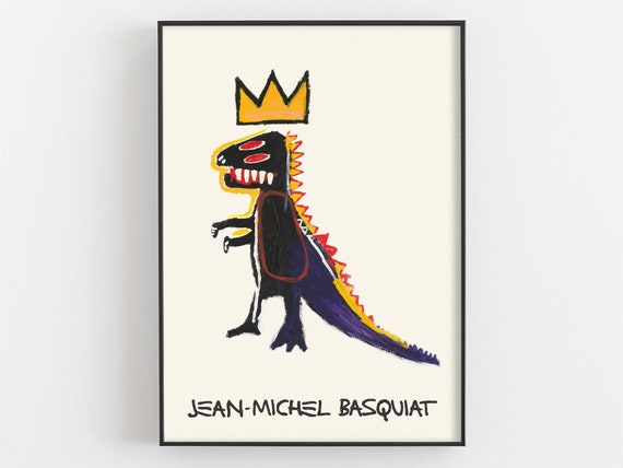 Dinosaur Crown Print Jean Michel Basquiat Exhibition Poster Graffiti Artwork Woodland Nursery Decor Animal Wall Art Children Gifts
