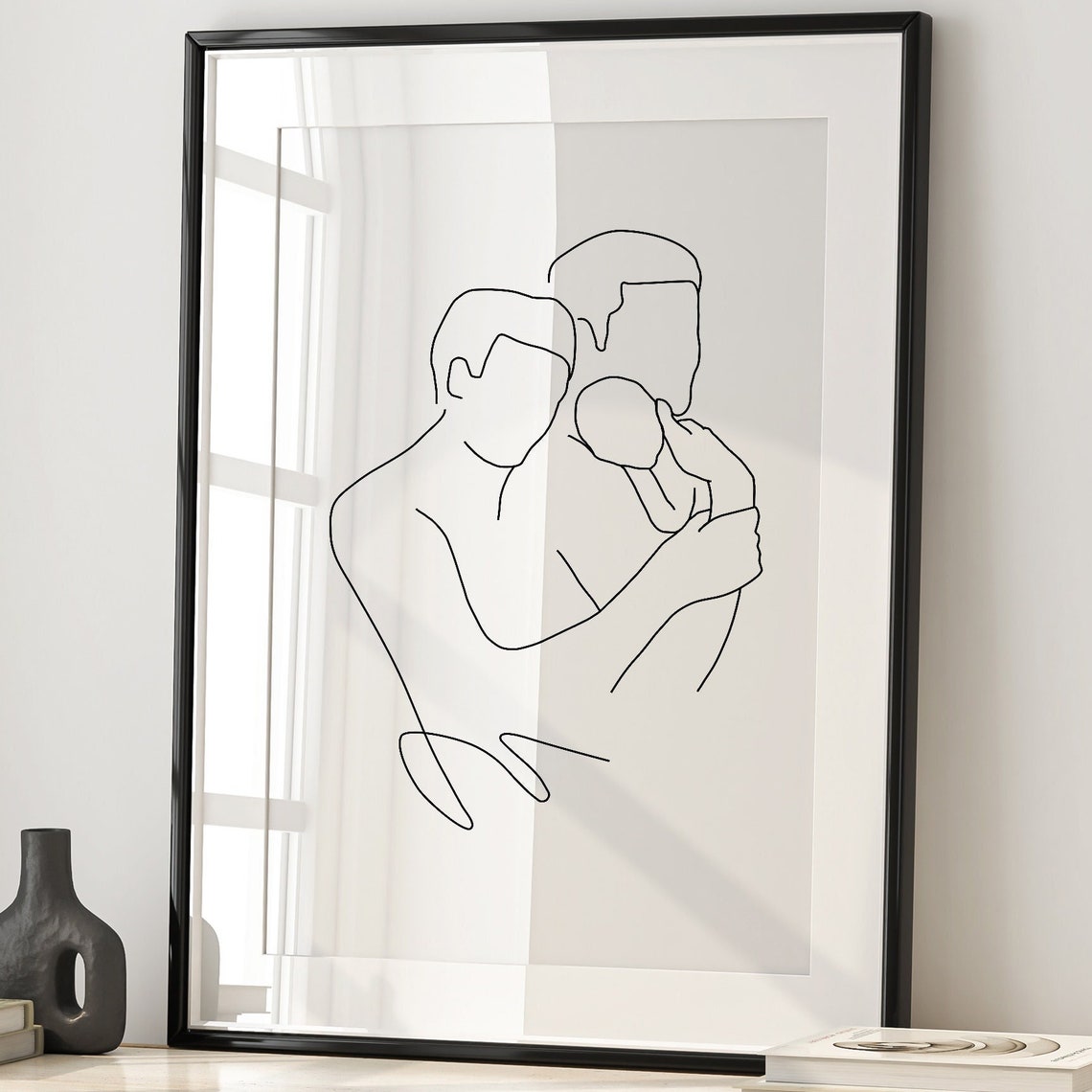 Two Dads Baby Shower Gift Lgbt Baby Gay Family Gay Adoption Family Print New Baby Family Print Line Art Line Drawing Daddy Print