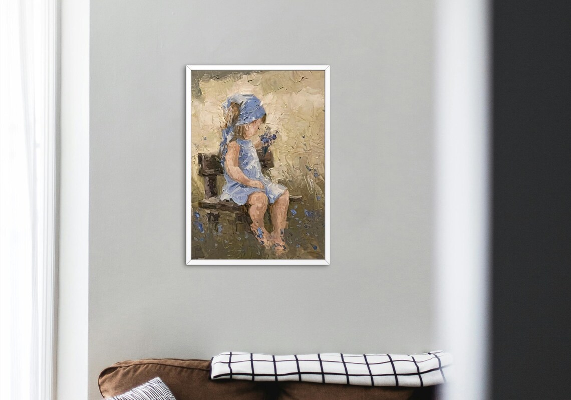 Girl In Blue Dress With Flowers, Impressionist Art Print - Image 5