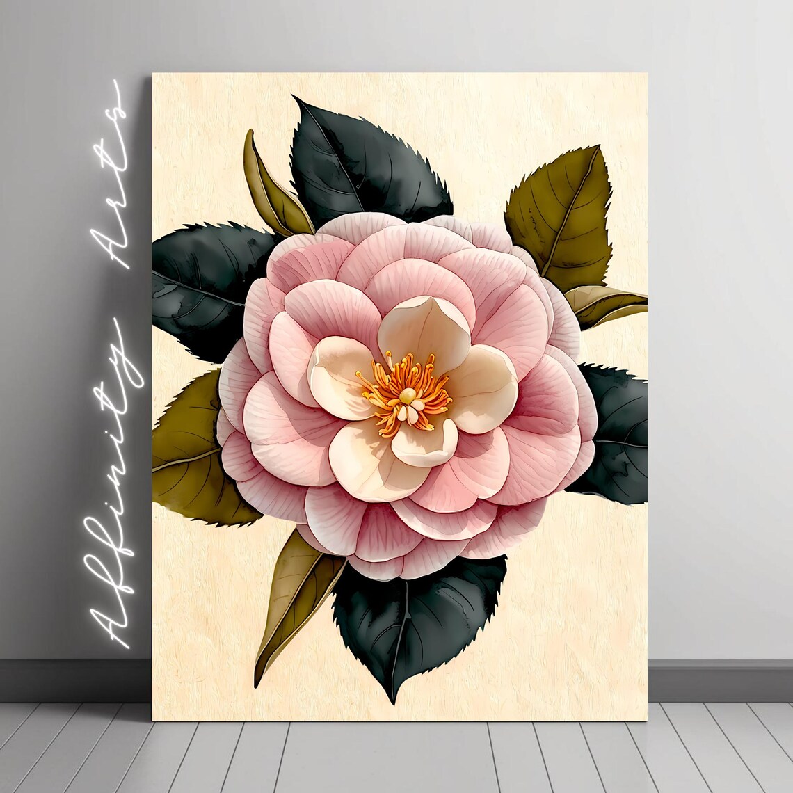 Pink Camellia Art Print, Vintage Botanical Illustration