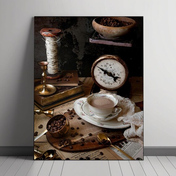 Vintage Coffee Art Print, Rustic Kitchen Decor