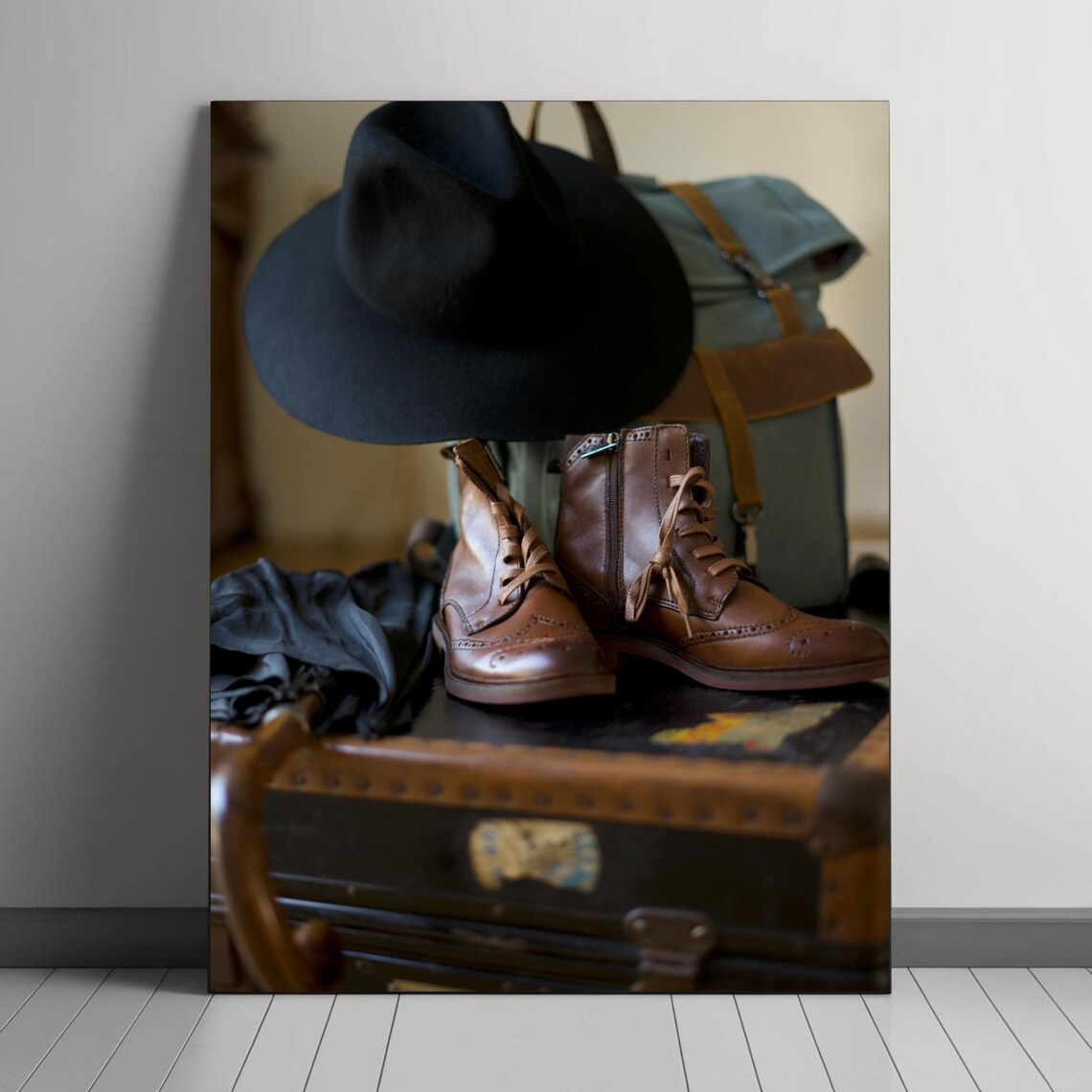 Vintage Travel Inspired Leather Boots Wall Art