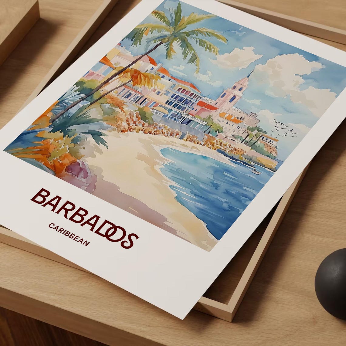 Barbados Caribbean Beach Palm Trees Colonial Coastal Town Poster - Image 2