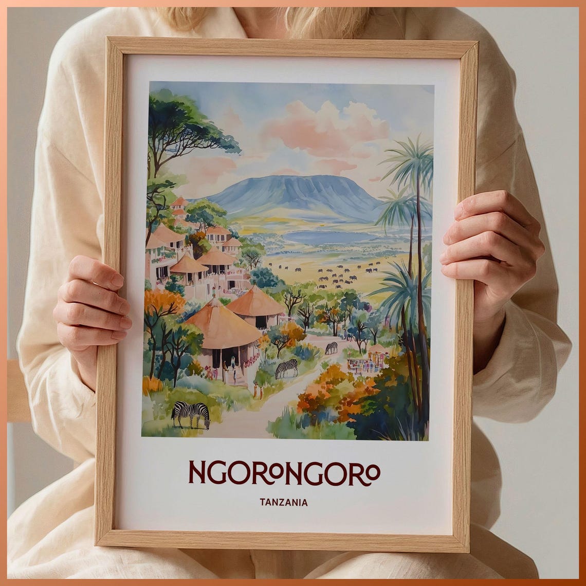 Ngorongoro Travel Print Tanzania Wall Art Minimalist Africa Poster Pastel Cityscape Art Retro Travel Decor Id 540 C35 722